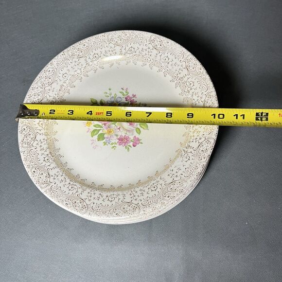 Dinner Plates 10" Royal China Rose Glory 24 Kt Gold-Set 12-Vintage 1950s - Picture 4 of 16